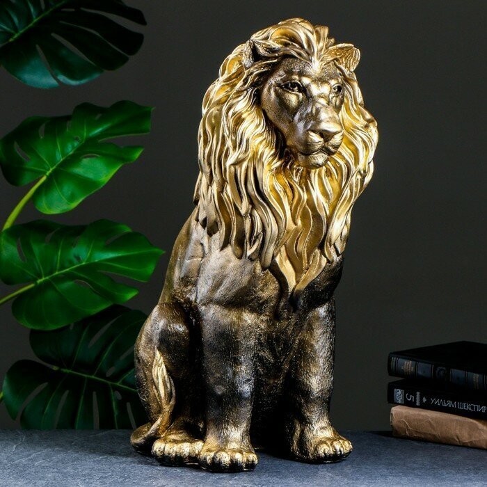 Фигура "Лев сидящий" черное золото, 40х25х55см