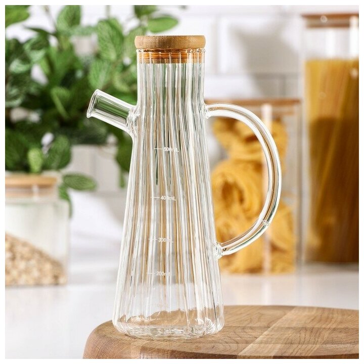 Бутыль стеклянная для соусов и масла с бамбуковой крышкой «Дафна», 500 мл - фотография № 1