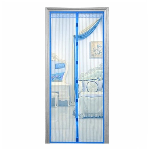 Москитная сетка на дверь на магнитах широкая, дверная противомоскитная сетка штора, 120 х 210 см, синяя
