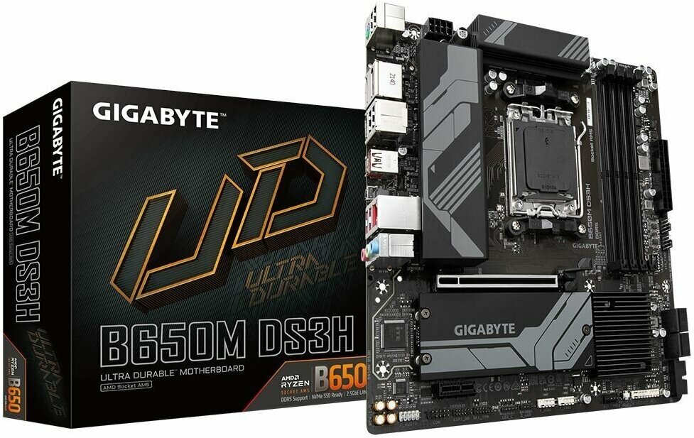 Материнская плата Gigabyte B650M DS3H SocketAM5 AMD B650 4xDDR5 mATX AC`97 8ch(7.1) 2.5Gg RAID+HDMI+DP