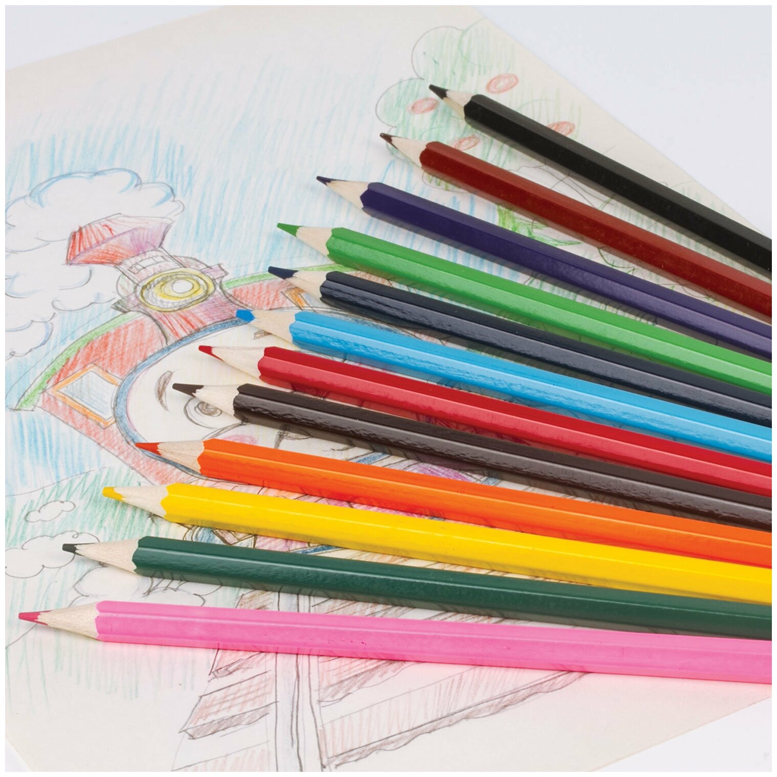 Цветные карандаши Пифагор "Эники-беники", 12 цветов, классические заточенные (181346)