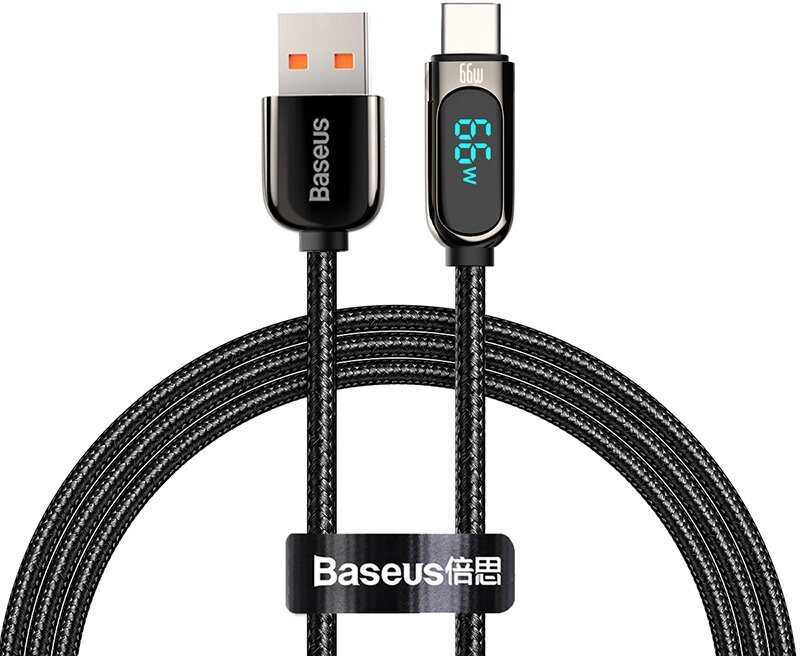 Кабель USB BASEUS Display Fast Charging, USB - Type-C, 66W, 1 м, черный
