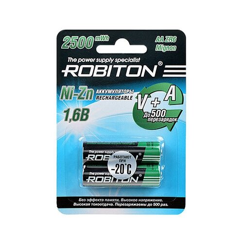 зарядное устройство robiton mastercharger 2t4 pro Аккумулятор Ni-Zn 1500 мА·ч 1.6 В ROBITON AA ZR6 Mignon 1500, в упаковке: 2 шт.