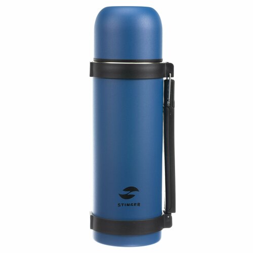 Термос универсальный широкий с ручкой для горячих и холодных напитков Stinger, 1,2 л, синий
