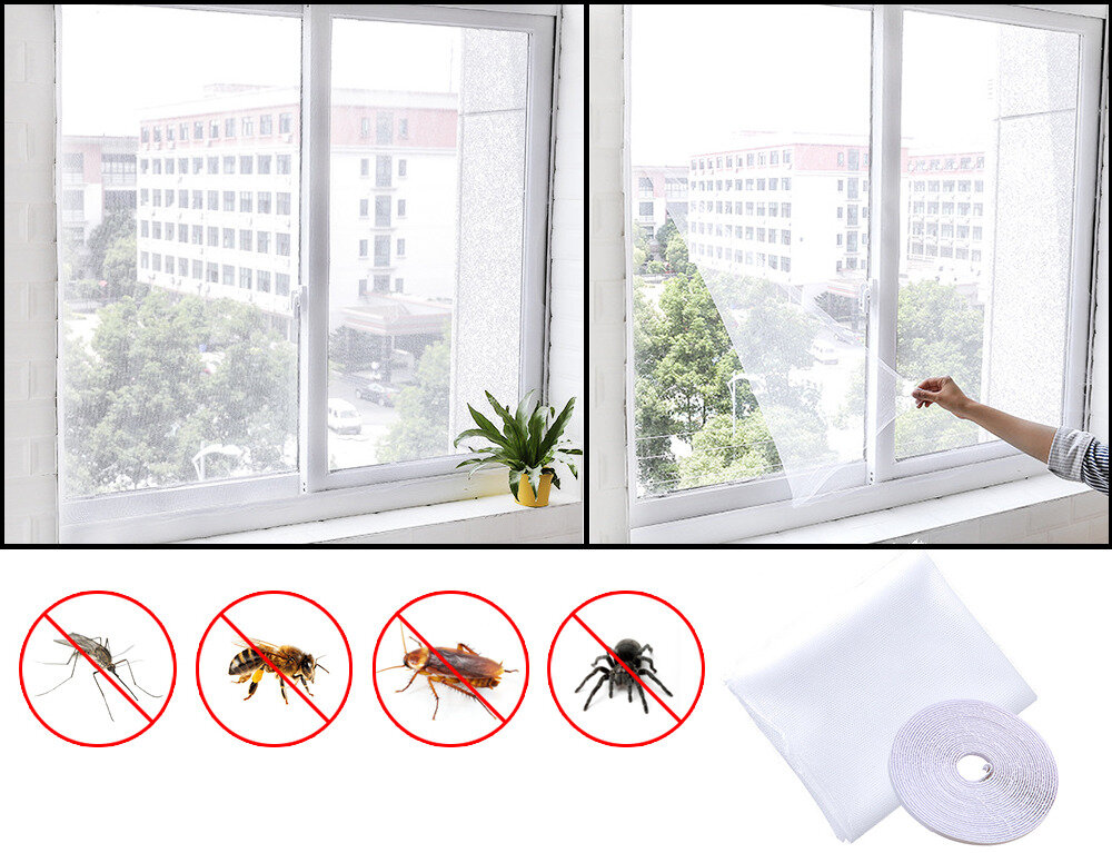 Штора-клипса против насекомых 150x130 см на окно на липучке/Москитная сетка на самоклеящейся ленте
