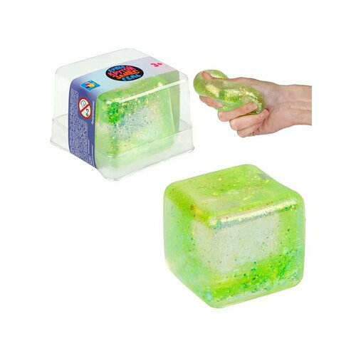 Игрушка-антистресс Крутой замес Супергель Куб 5 см блестки зеленый 1Toy T24585-KR3
