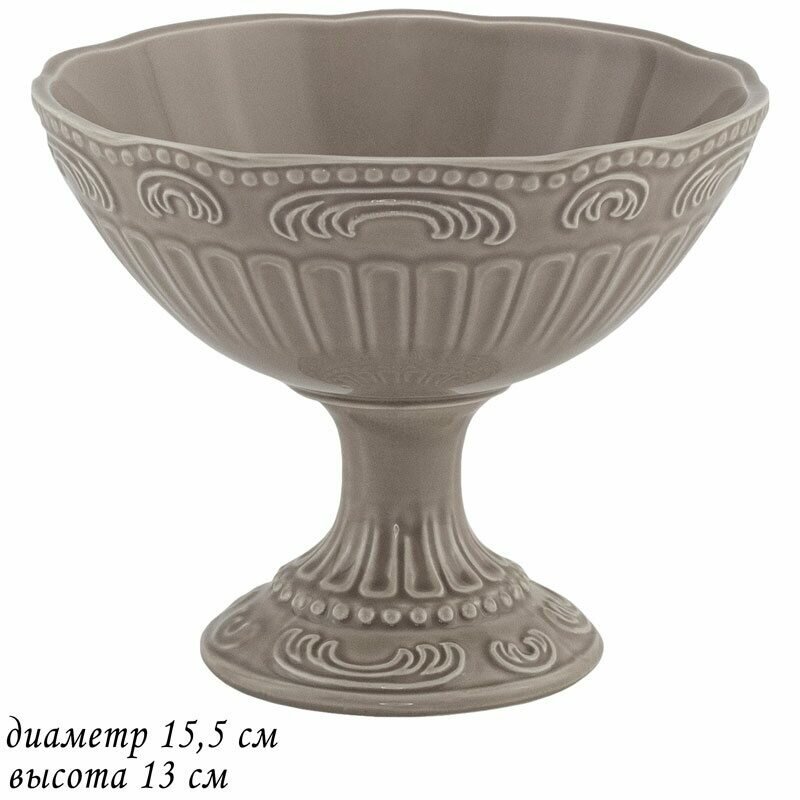 Конфетница на ножке15,5 см бавария серый Керамика Lenardi (177600)