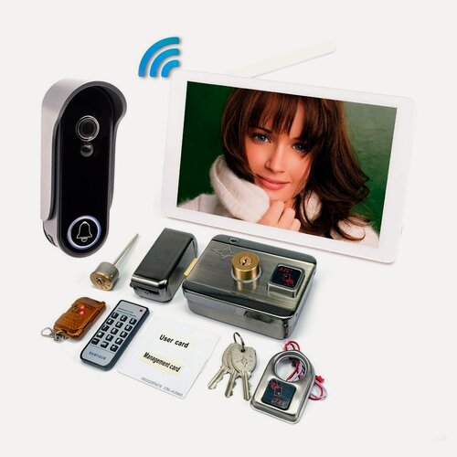 Изображение товара Комплект мобильный радиоканальный Wi-Fi HD видеодомофон и электромеханический замок AX066 - Sky Net 1100-Tuya (1+0+AX066)-SDcard (Q25010SKY) и WiFi