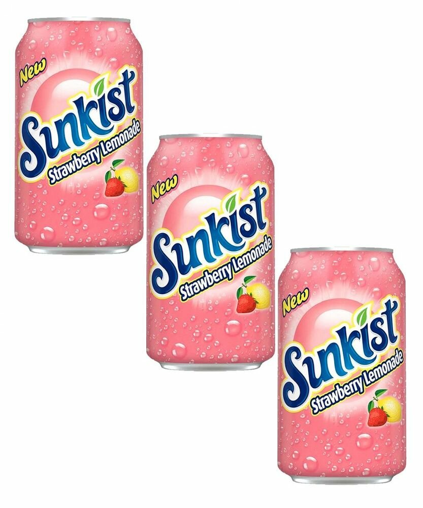 Газированный напиток Sunkist Strawberry Lemonade со вкусом клубники и лимона, 3 шт x 355 мл