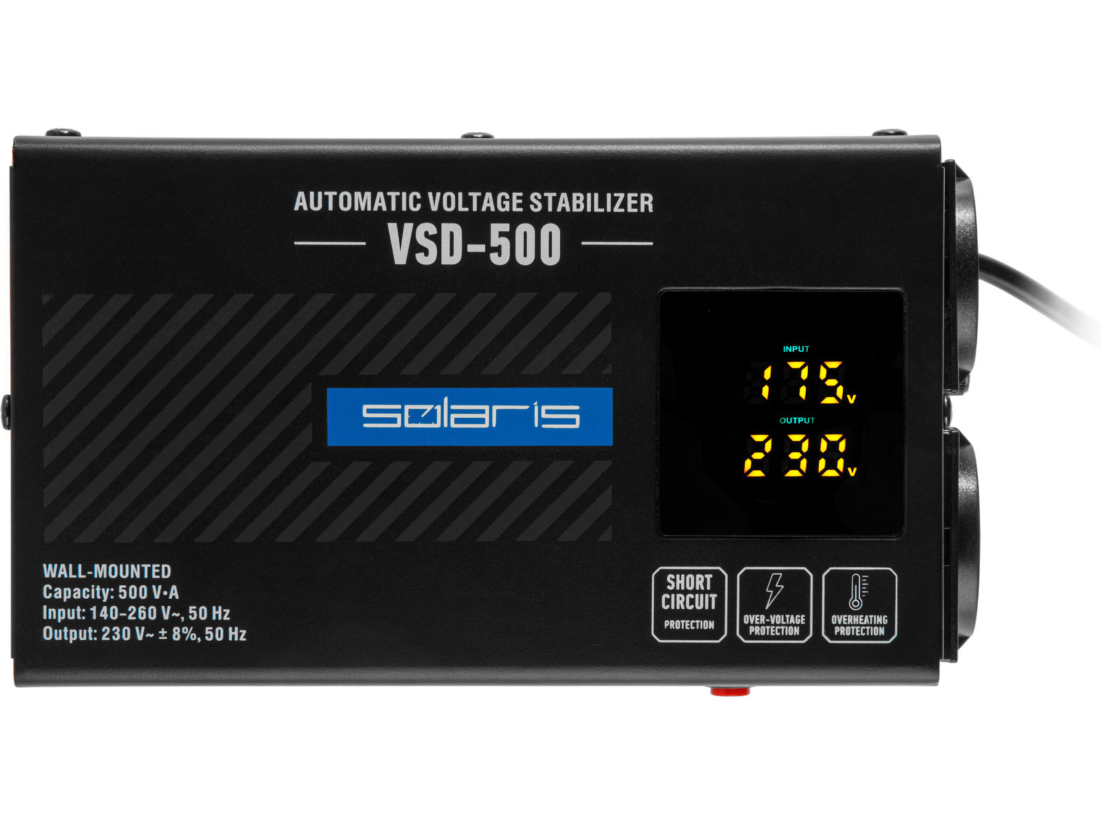 Стабилизатор напряжения Solaris VSD-500 (500 В*А; 140-260 В; 2 розетки; настенный монтаж) (SL4510-1) — фото 1