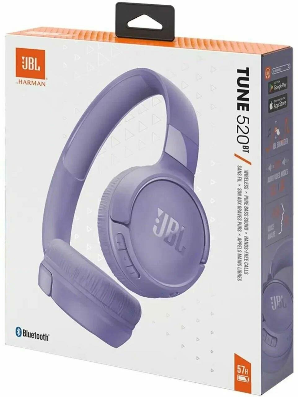 Наушники JBL Tune 520 BT, накладные, беспроводные, фиолетовые, Bluetooth 5.3