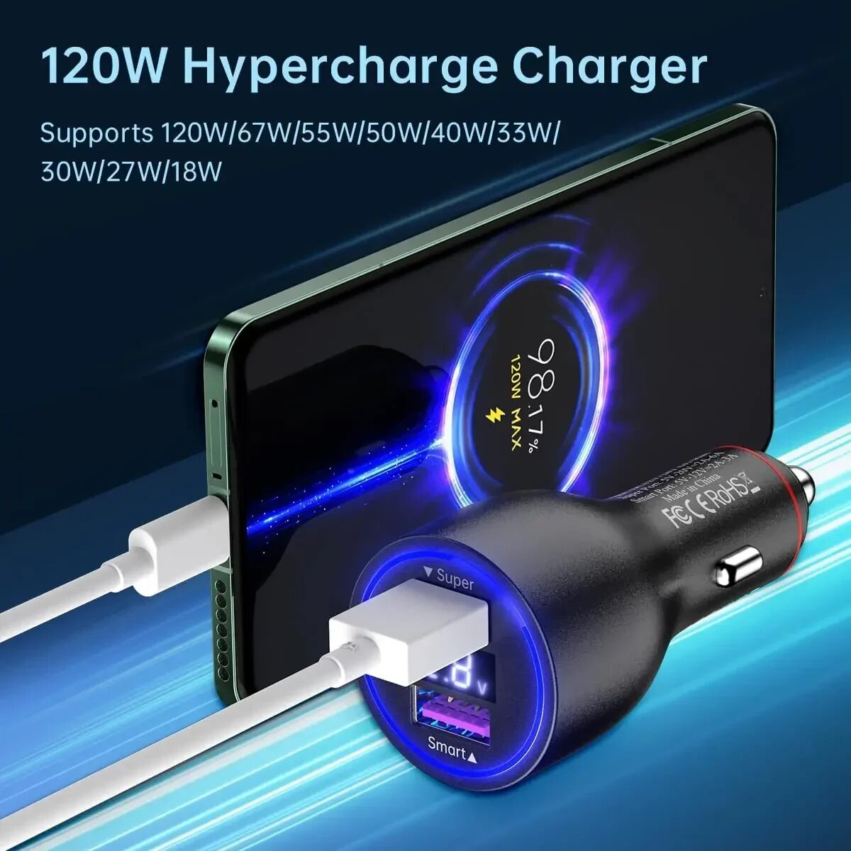 Изображение Автомобильное зарядное устройство Xiaomi USB 120 Вт 20 В 6а Turbo Charge 67 Вт 90 Вт Автомобильные зарядные устройства для телефонов Xiao Mi 15 13t 14 Ultra Poco X5 F4 Redmi Note 12t 2 Usb A Port, only car charger