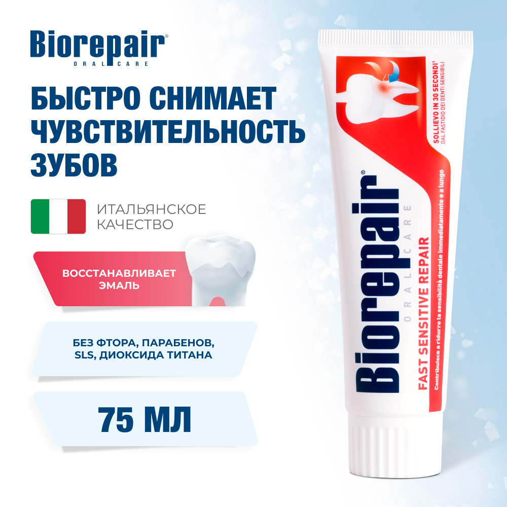 Зубная паста Biorepair Fast Sensitive Repair, для чувствительных зубов, 75 мл