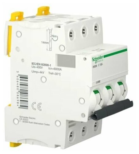 Автоматический выключатель SYSTEME ELECTRIC (SCHNEIDER ELECTRIC) SCHNEIDER ELECTRIC 3п C 10А 6кА iK60 Acti9, A9K24310 - фотография № 2