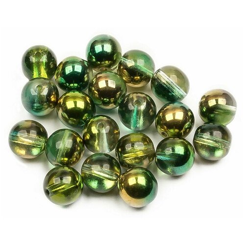 Стеклянные чешские бусины, круглые, Round Beads, 8 мм, цвет Crystal Sunny Magic Summer Green, 20 шт.