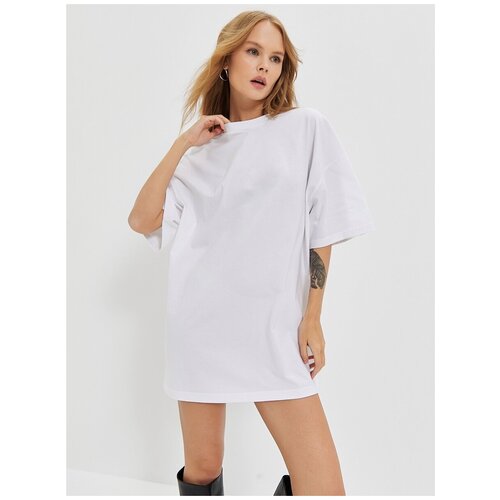 Футболка оверсайз, хлопок, размер One size 40-54, белый