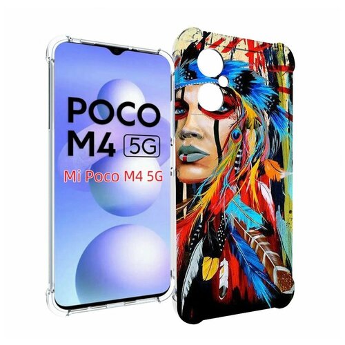 Чехол MyPads индеец расписной для Xiaomi Poco M4 5G задняя-панель-накладка-бампер