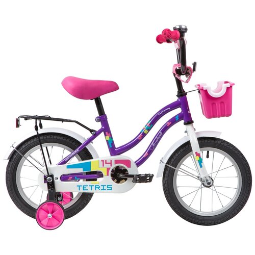 Велосипед NOVATRACK 14 TETRIS фиолетовый тормоз нож крылья цвет багажник корзина полная защце 574000₽