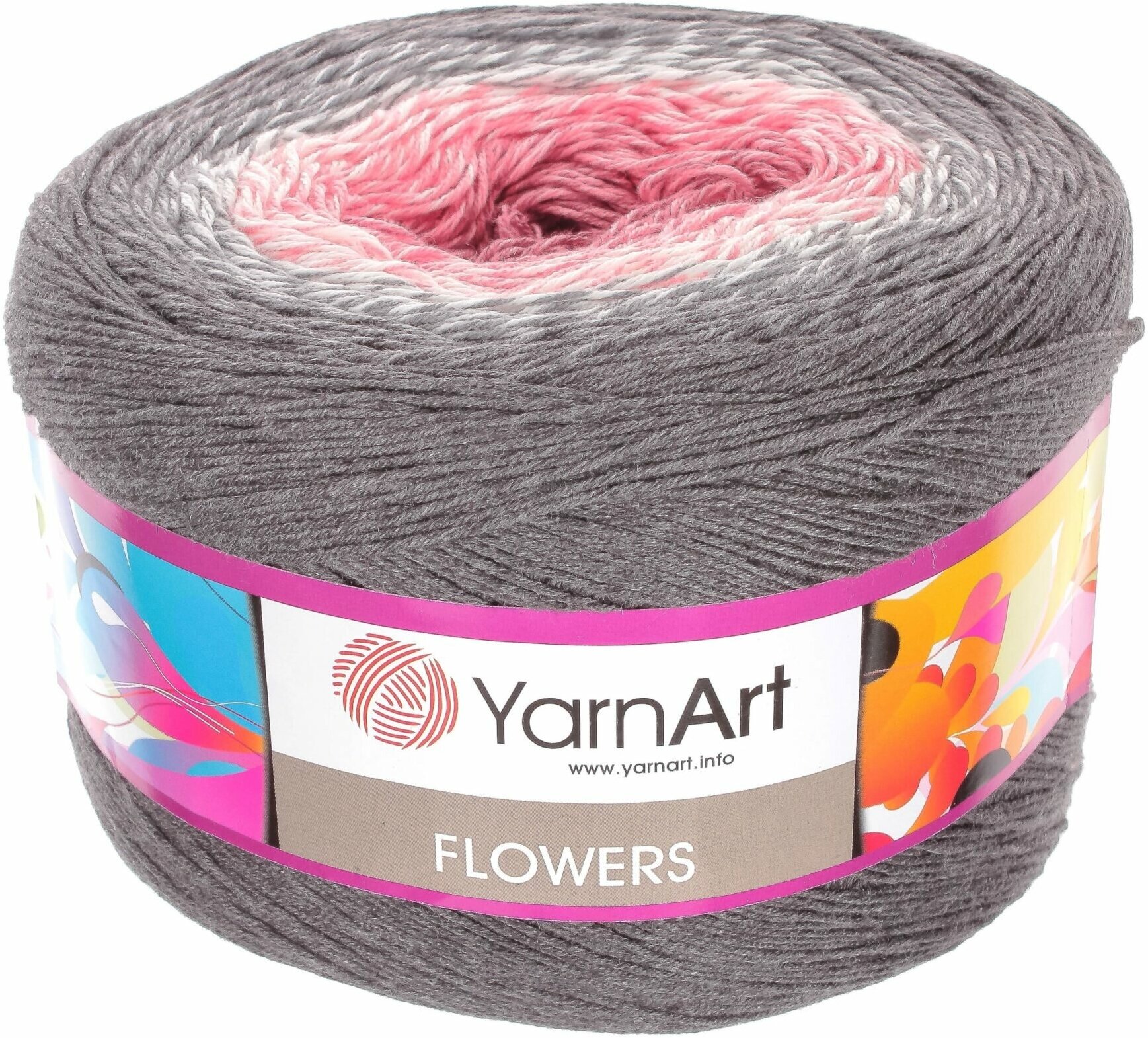 Пряжа YarnArt Flowers серый-белый-коралл-т. роза (279), 55%хлопок/45%акрил, 1000м, 250г, 1шт