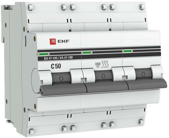 mcb47100-3-50C-pro Автоматический выключатель 3P 50А (C) 10kA ВА 47-100 PROxima EKF - фото №1