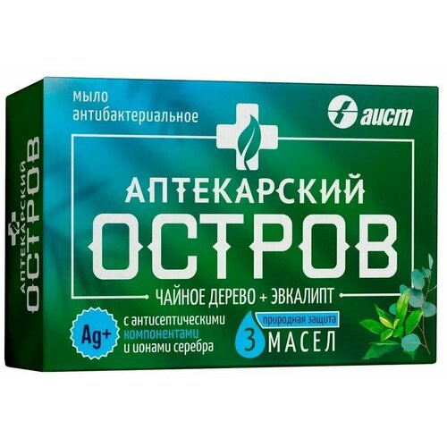 Мыло Аптекарский остров с антисептическими компонентами и ионами серебра - Чайное дерево и эвкалипт, 100г х 1шт