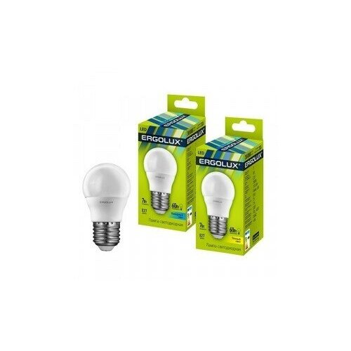 Светодиодная LED лампа Ergolux шар G45 E27 7W(570lm 220°) 4500K 4K матов. 82x45 пластик/алюм. LED-G45-7W-E27-4K