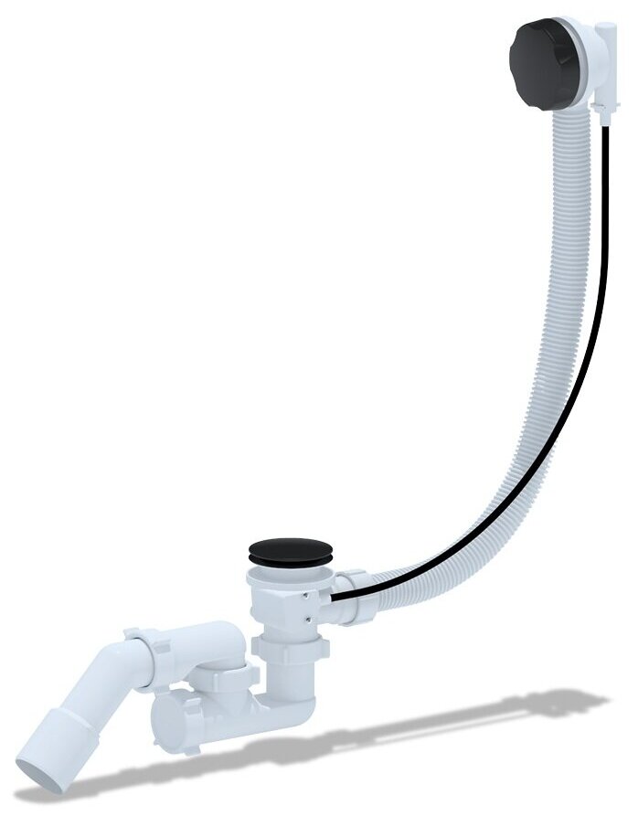 Слив-перелив для ванны АНИ EM321BL полуавтомат с регулируемым сифоном, с переходной трубой 45° 40*50 580мм черный