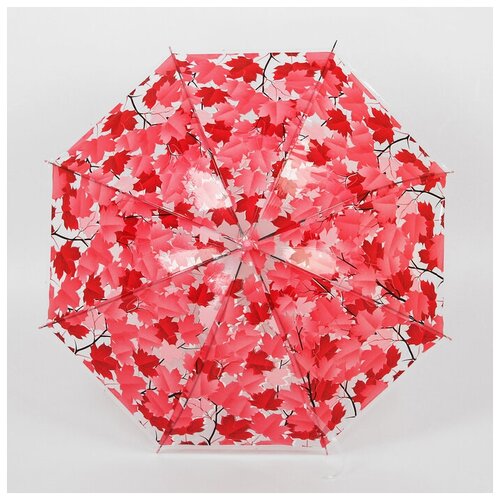 Зонт-трость полуавтомат, купол 91 см., прозрачный, мультиколор, красный