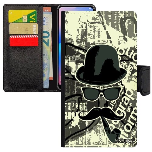 фото Новый чехол книжка на смартфон // xiaomi redmi note 6 pro // "мистер усы" имидж чаплин, utaupia, серый