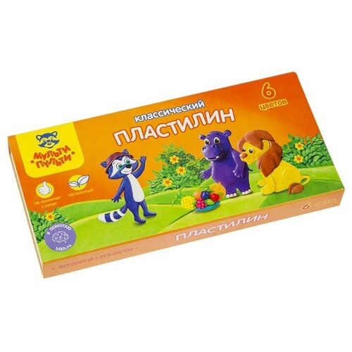 Пластилин 6 цветов 120 г, Мульти-пульти Приключения Енота, со стеком, картонная упаковка