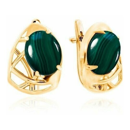 Серьги KRASNOE, серебро, 925 проба, малахит, красный