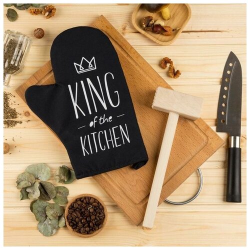 Кухонный набор King of the kitchen, варежка-прихватка 20х28см, молоток деревянный