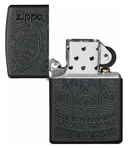 Подарочный набор ZIPPO ( Зажигалка ZIPPO 29989 Tone on Tone Design, черная, с покрытием Black Matte + кремни + топливо, 125 мл ) - фотография № 4