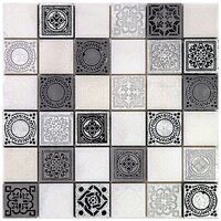 Итальянская мозаика мрамор Skalini DNY-6 черный серебряный серый квадрат