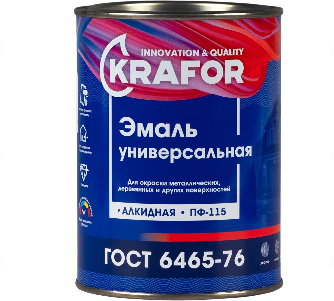 Эмаль ПФ-115 универсальная Krafor, алкидная, глянцевая, 0,8 кг, салатная