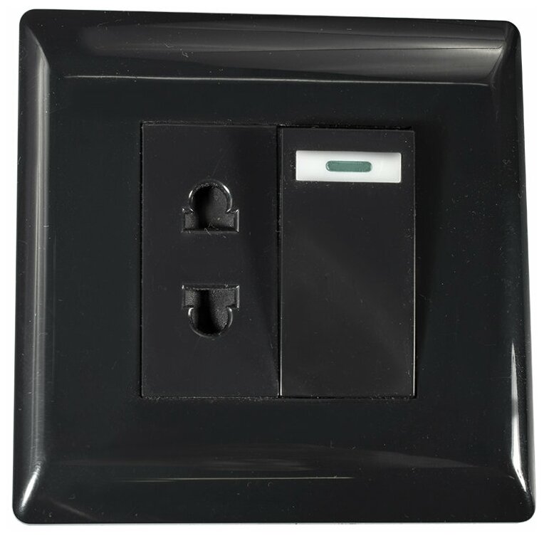 Выключатель мебельный врезной с розеткой 001-2, GLS, 11.800.02.005, черный