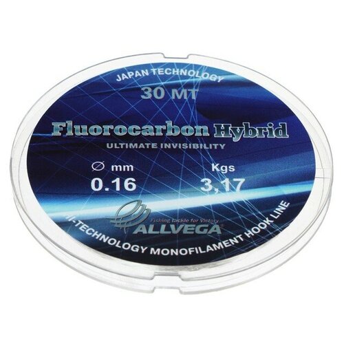 леска монофильная allvega fluorocarbon hybrid 30м 0 08мм 0 85кг флюорокарбон 65% Леска монофильная ALLVEGA Fluorocarbon Hybrid, диаметр 0.16 мм, тест 3.17 кг, 30 м, флюорокарбон 65%