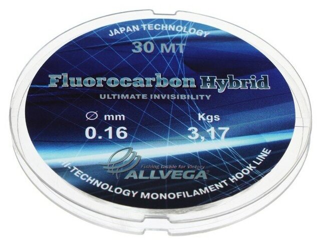 ALLVEGA Леска монофильная ALLVEGA Fluorocarbon Hybrid, диаметр 0.16 мм, тест 3.17 кг, 30 м, флюорокарбон 65%