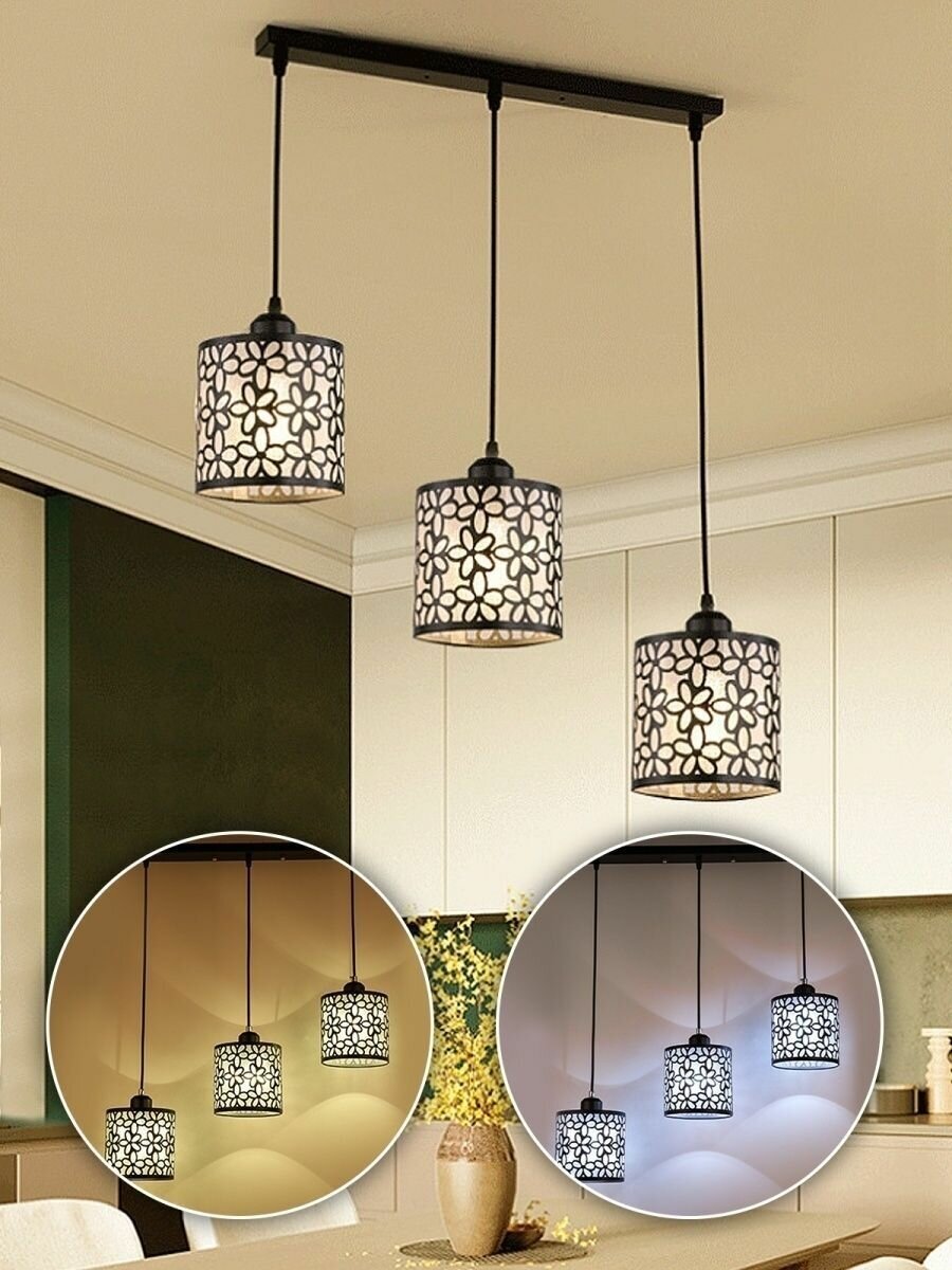 Светильник потолочный 3 лампы Hans&Helma E27, прямое крепление, черный, подвесная люстра лофт для гостиной кухни спальни коридора стильный интерьер
