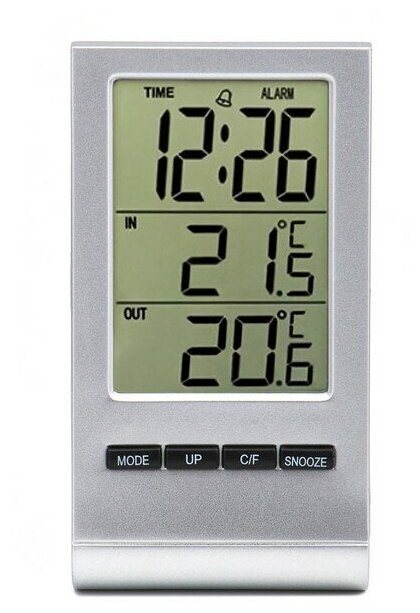 Часы - будильник электронные настольные с метеостанцией, 5.7 х 10.6 см, 2 AG10