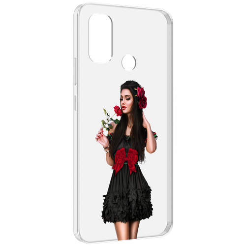Чехол MyPads девушка-в-черном-платье-с-розой женский для UleFone Note 10P / Note 10 задняя-панель-накладка-бампер