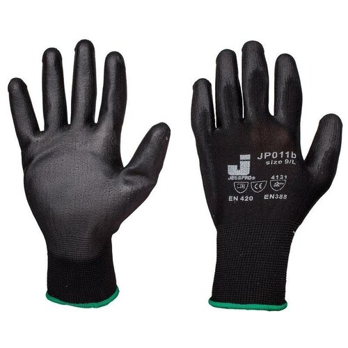 Перчатки защитные текстильные Jeta Safety, нейлоновые с полиуретаном, размер 9 (L), черные, 12 пар