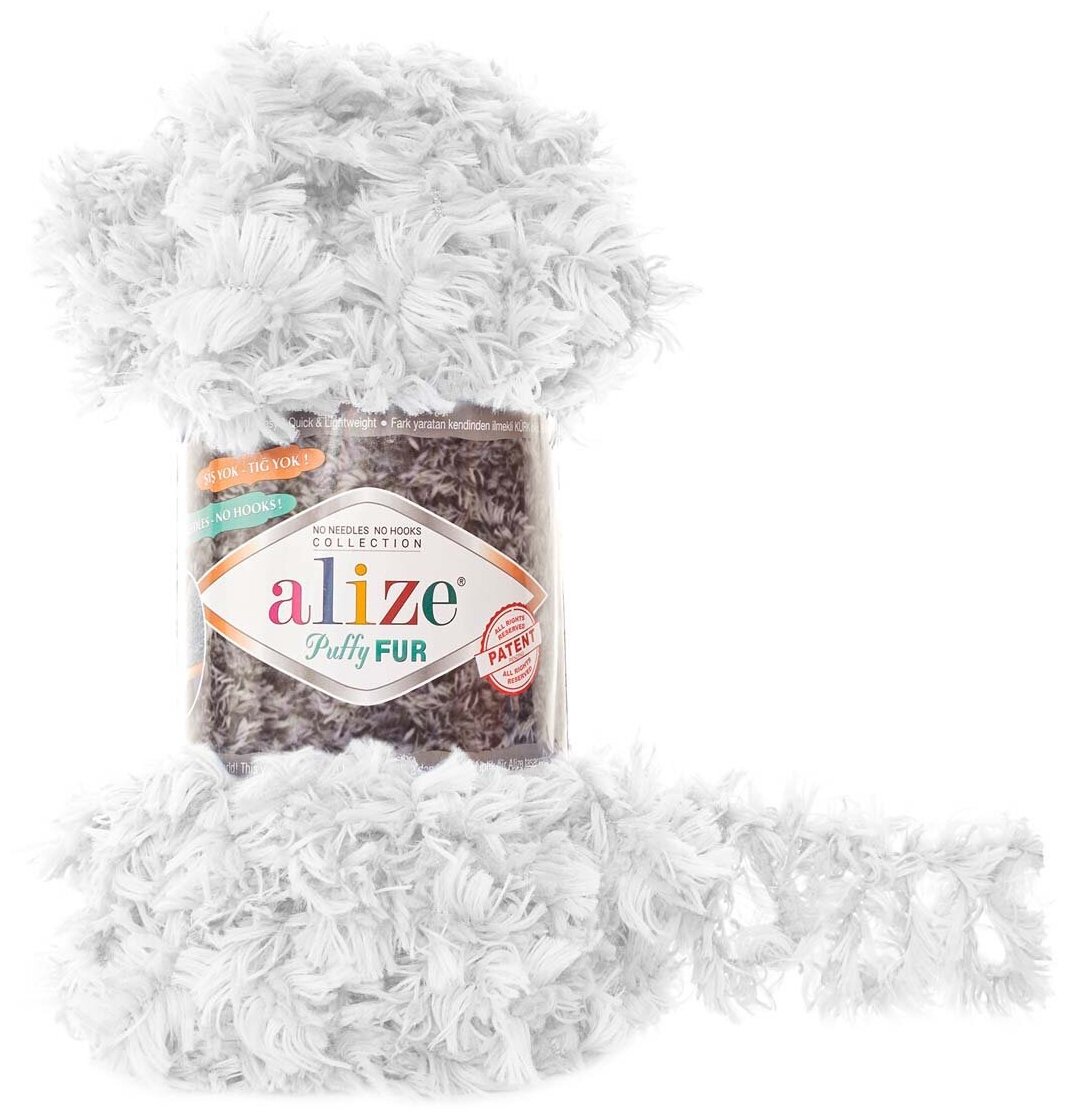 Пряжа для вязания Alize 'Puffy Fur' 100гр. 6м. (100% полиэстер) (6100 белый), 5 мотков