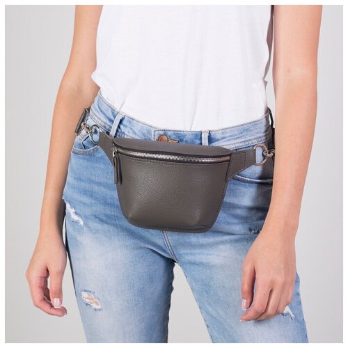Сумка поясная, отдел на молнии, регулируемый ремень, цвет серый