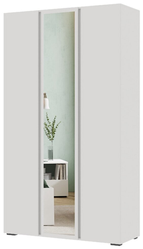 фото Трехстворчатый Шкаф для одежды в прихожую, спальню или гостиную 120см белый/белый - СМ1053