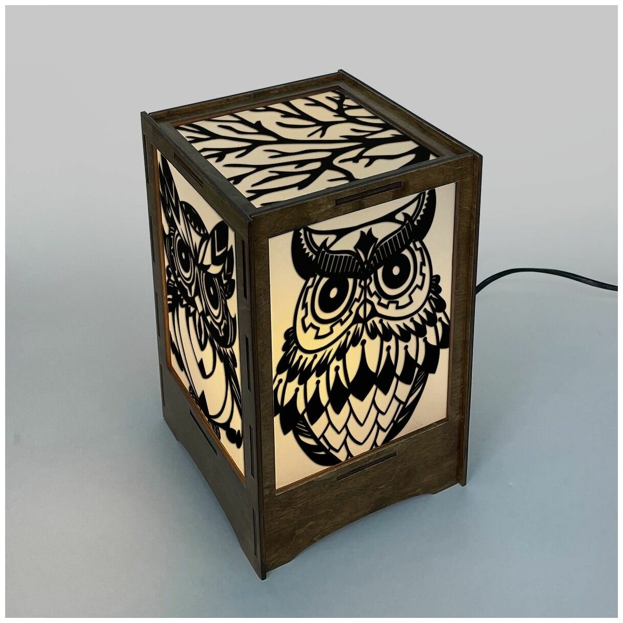 Светильник, ночник деревянный настольный лесные совушки - 134 - фотография № 1