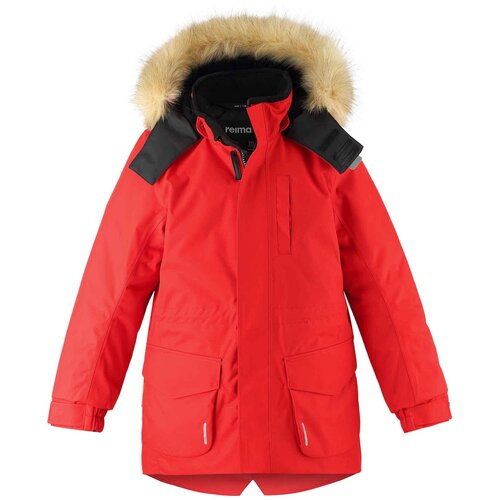 фото Парка reima, демисезон/зима, карманы, капюшон, отделка мехом, мембранный, размер 104, красный