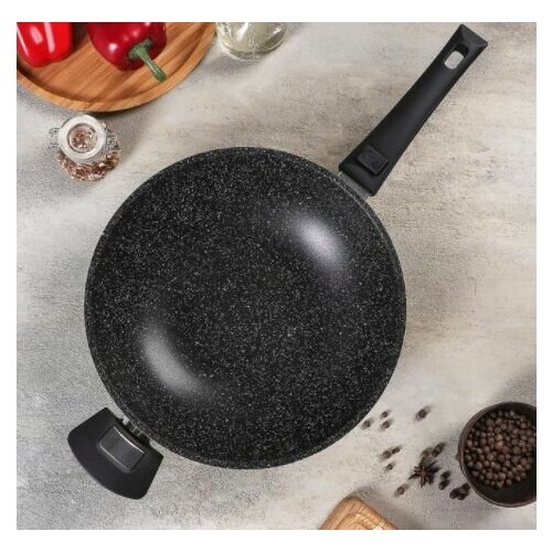 фото Сковорода-вок casta гт-28-wk-k 28 см со стеклянной крышкой съёмной ручкой (черный)