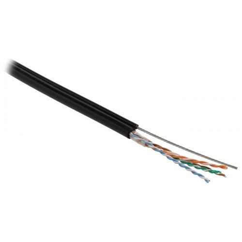 Кабель витая пара Hyperline U/UTP, кат.5e, 4 пары (24 AWG), одножильн. (solid), с металл. тросом, внешний, PE, черный