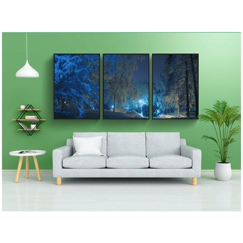 фото Набор модулных постеров для интерьера "зима, ночь, уличный фонарь" 60x90 см. в тубусе, без рамки lotsprints